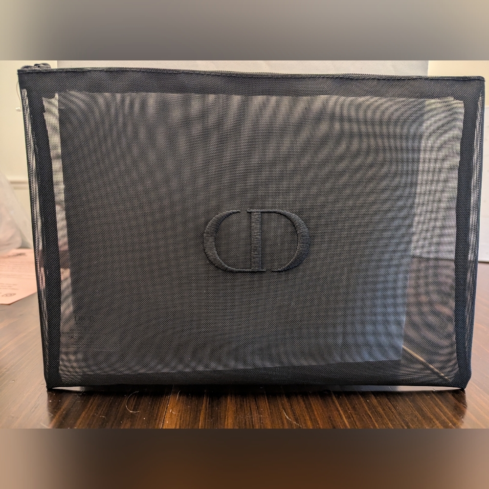Dior Beauty Mesh Pouch Black Nylon Polyester 7.5 x 11.4 inch